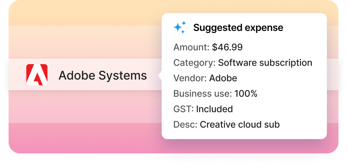 Composite graphic showing AI-suggested expenses