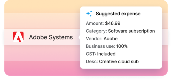 Composite graphic showing AI-suggested expenses