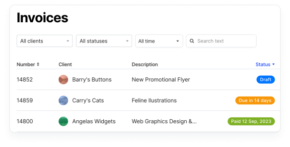 Screenshot of Roundeds Invoices Dashboard