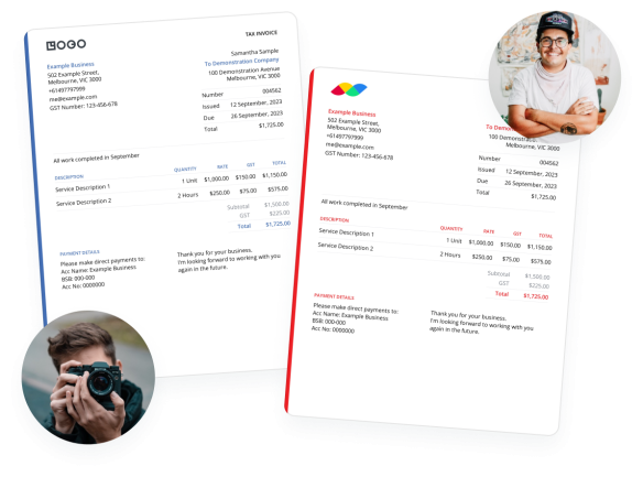 Composite graphic showing two different invoices generated from Rounded