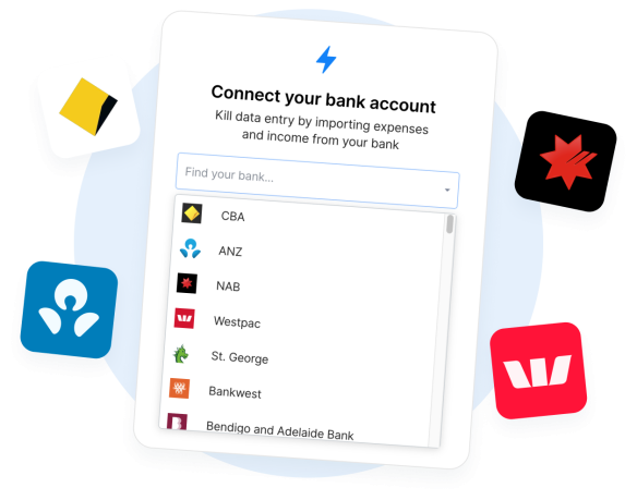 Composite graphic showing the ability to connect to bank feeds
